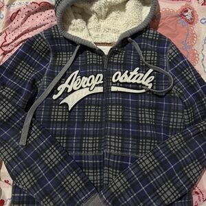 Aeropostale Navy and Gray Plaid Women's Jacket